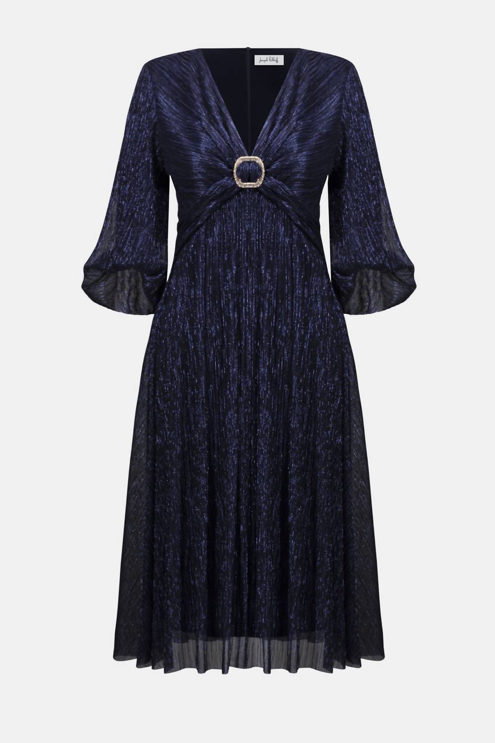 Joseph Ribkoff - Sparkle Mesh Plissé Fit And Flare Midi Dress