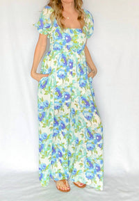 Bucketlist - Floral Poof Sleeve Smocked Back Jumpsuit