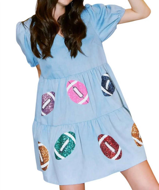 Fantastic Fawn - Sequin Football Patch Babydoll Dress