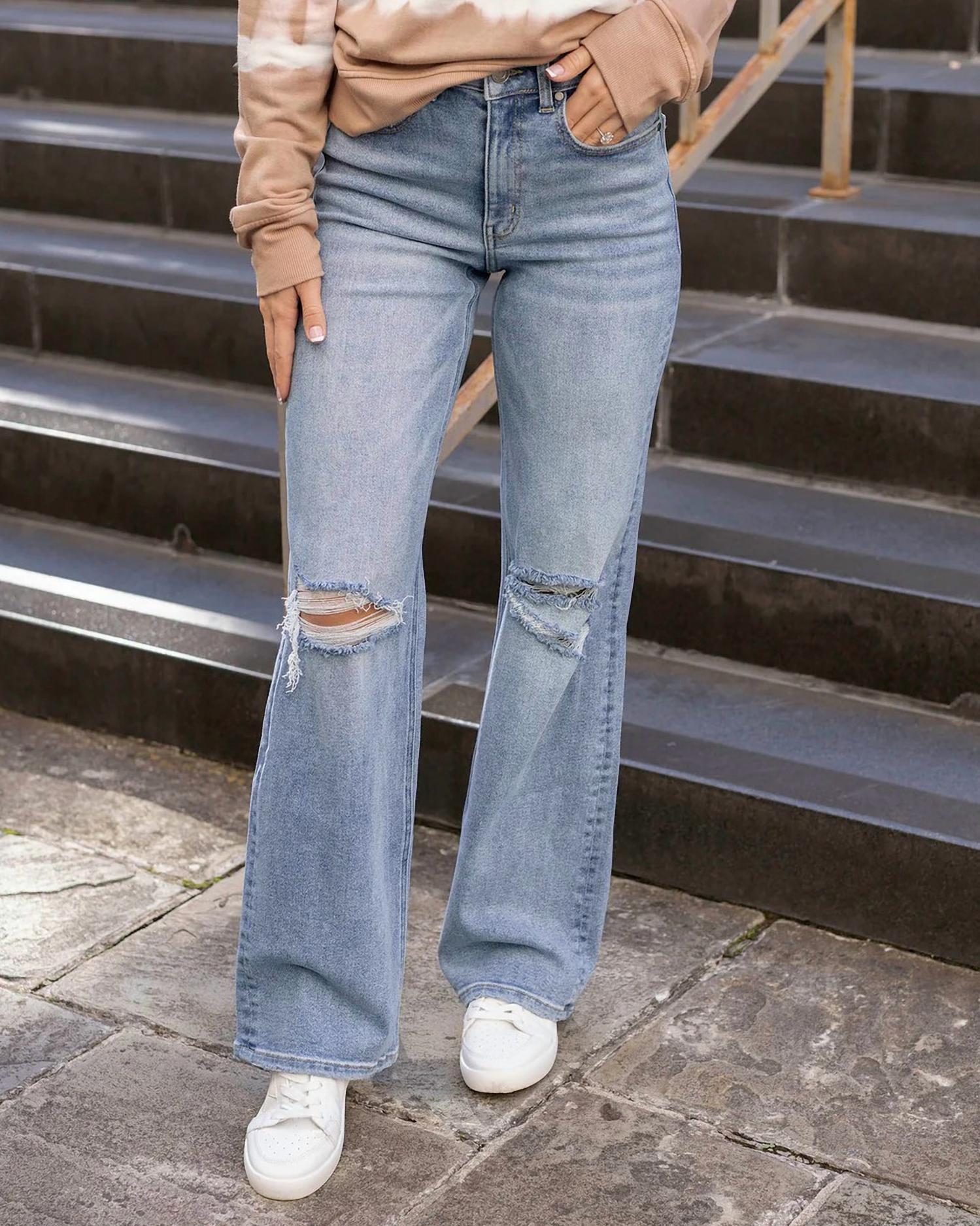 Grace And Lace - Distressed Wide Leg Jeans