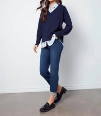 CHARLIE B Margaret Layered Poplin Sweater in navy - women's sweater - view 5