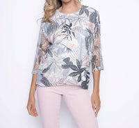 Picadilly - Tropical Print Netted Half Sleeve Top