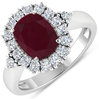 Diana M Jewels Women's Cushion Natural Ruby Fashion Ring (3.36 Ct) - Signature Plus in 14k white gold - women's jewelry