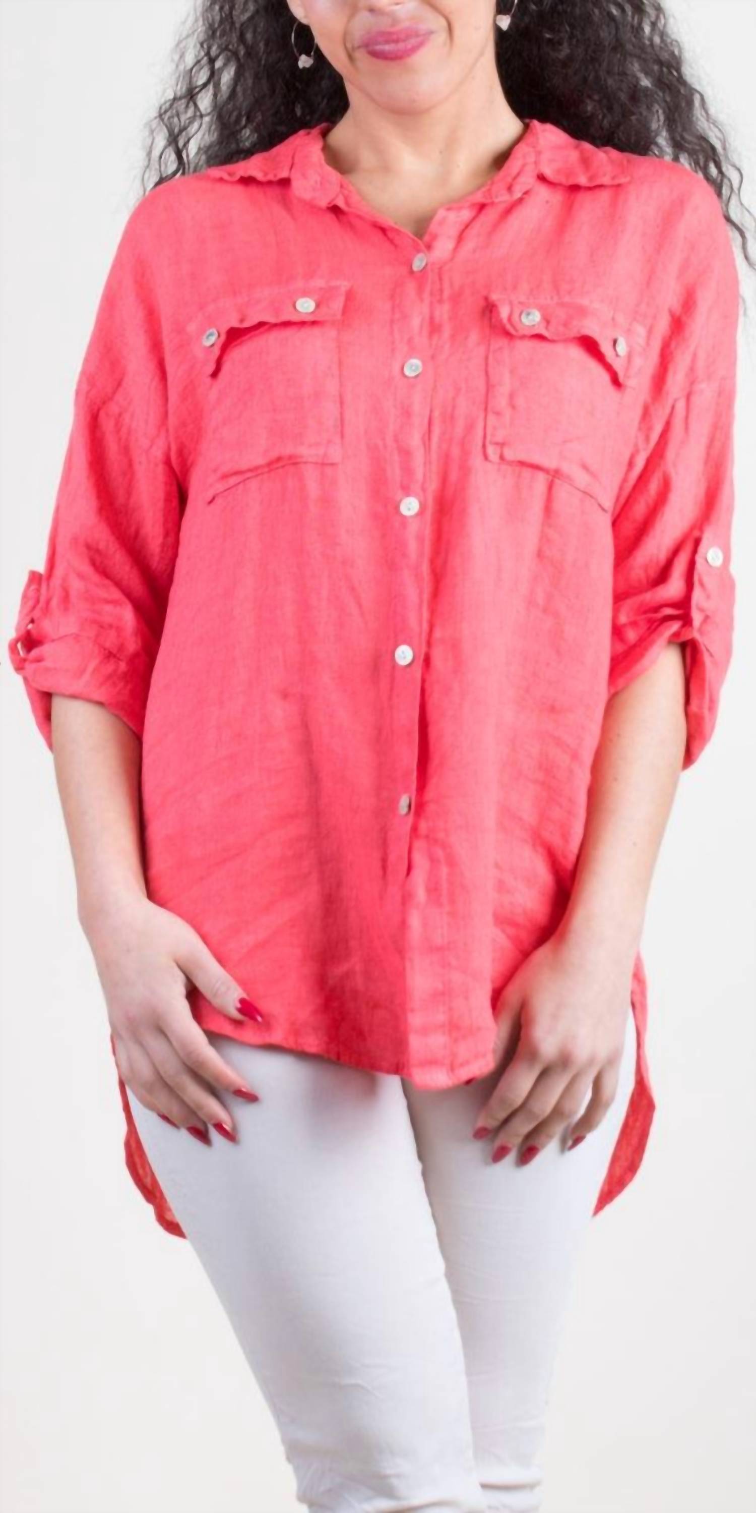 Gigi Moda - Navi Linen Button Down Shirt