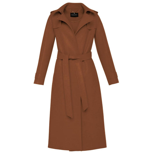 WOMEN'S RAW EDGED WOOL BELTED LONG TRENCH COAT