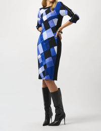 Joseph Ribkoff Women's Matte Jersey Straight Dress in blue white black - women's dress