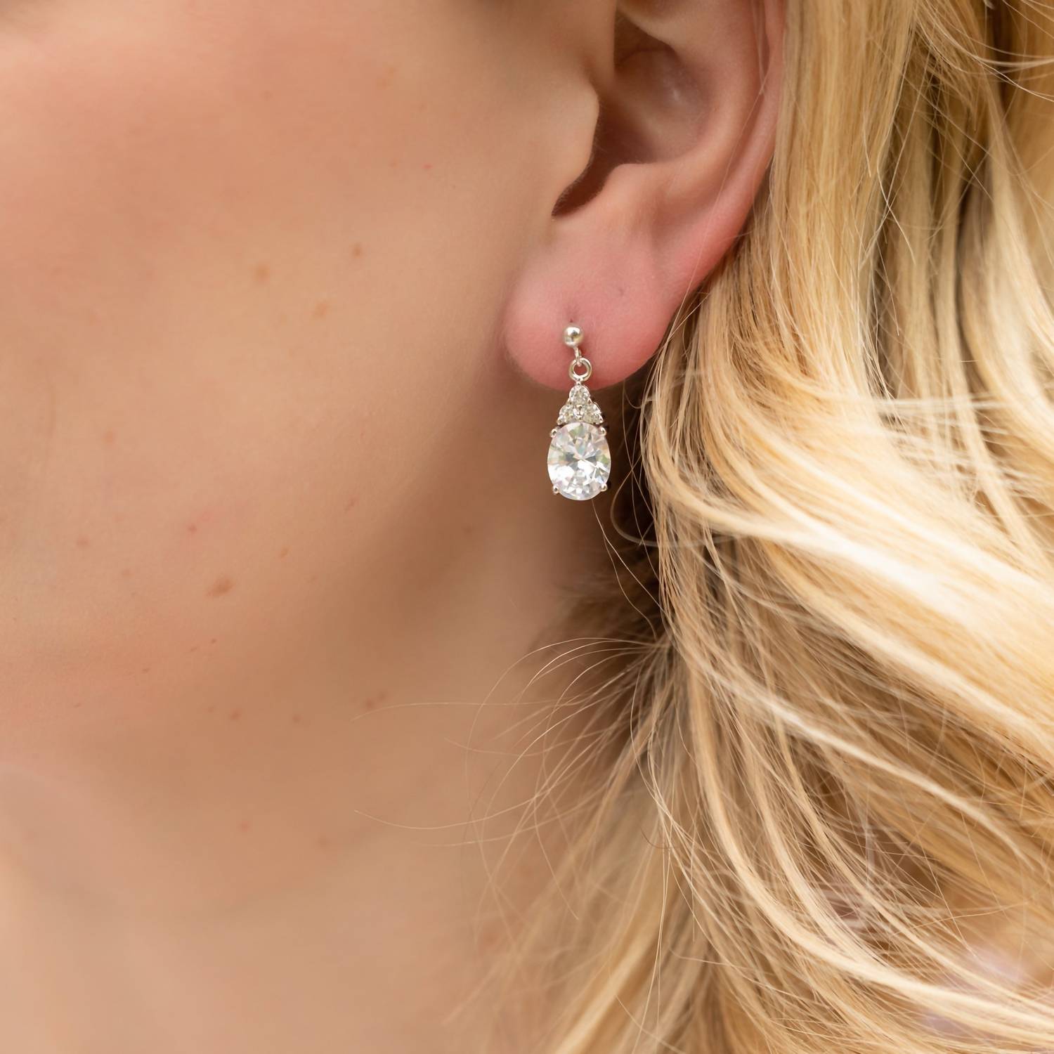 Sonara Jewelry Oval Cut Dangle Earrings in silver - women's jewelry - detail view