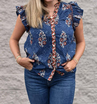 Thml - FLUTTER SLEEVE FLORAL PRINT V NECK TOP