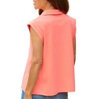 Frank & Eileen Olivia Popover Henley Tank in wild strawberry - women's tank top - detail view