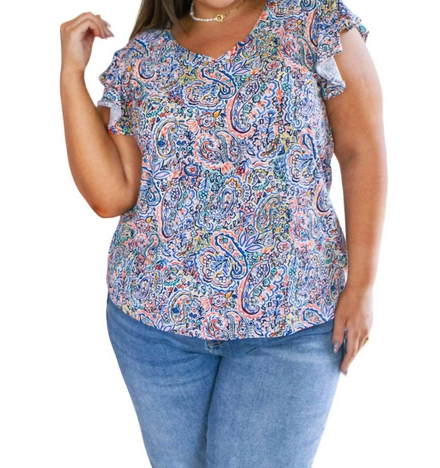Haptics - Patient in Paisley Flutter Sleeve Top