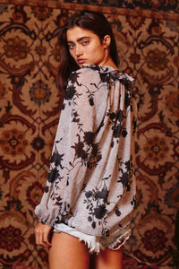 Bucketlist - Lurex Chiffon Floral Blouse With Ruffled Neck