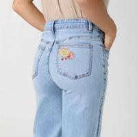 Coco + Carmen - Women's Everstretch Wide Leg Crop Embroidered Cuff Jeans