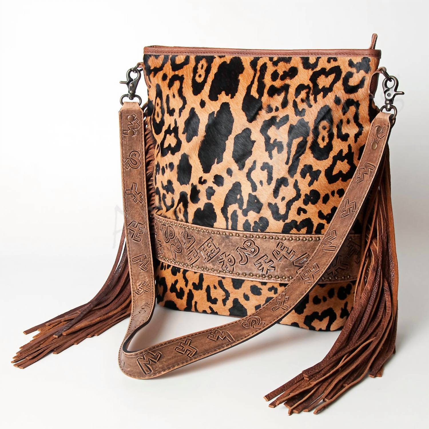 American Darling Women's Hand-tooled Leather Messenger Bag in black brown - women's bag