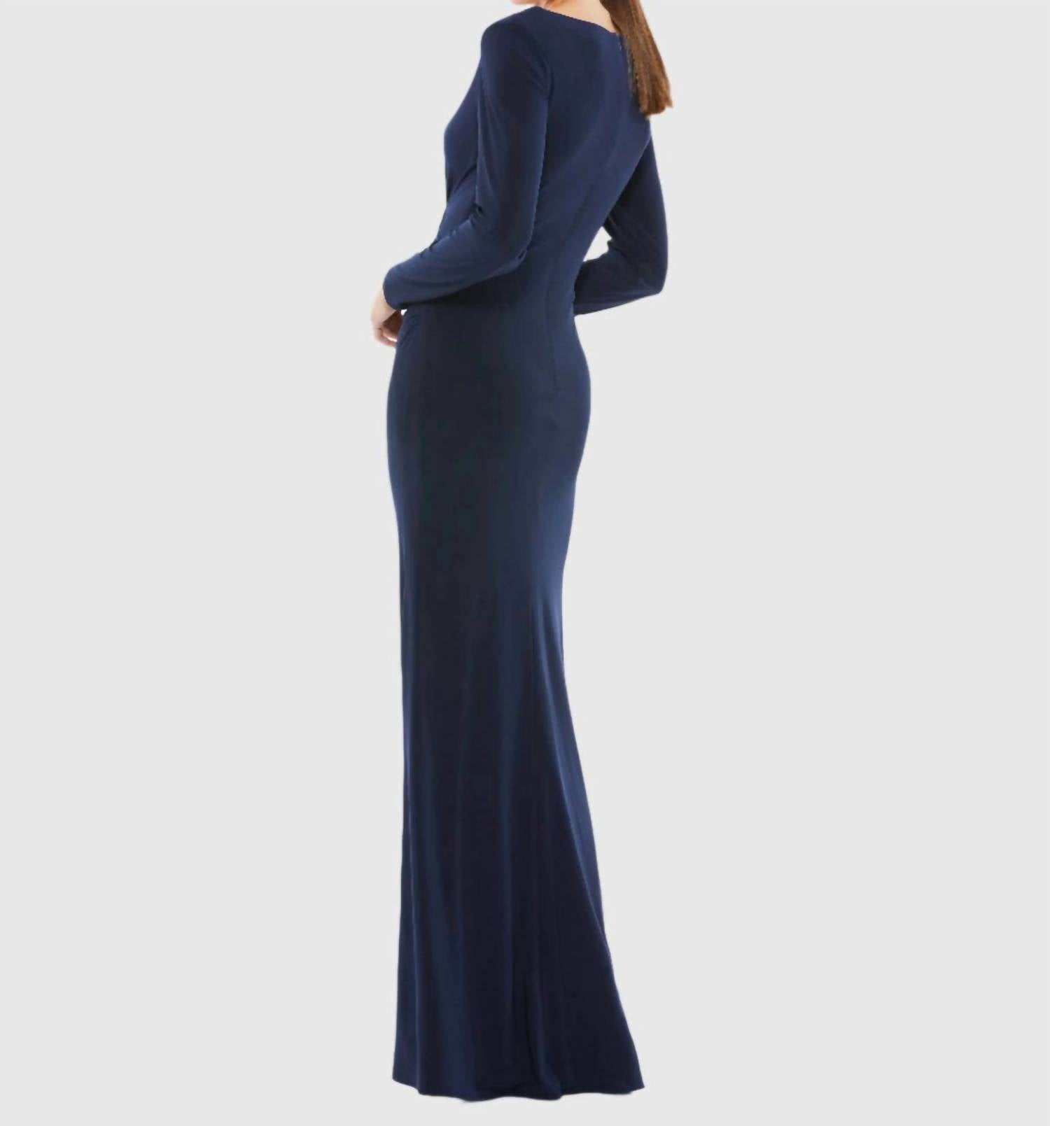 Mac Duggal - Ieena Long Sleeve Ruched V-neck Dress