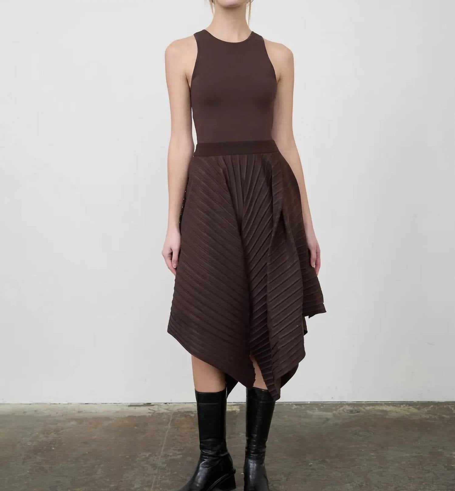 MOON RIVER Asymmetric Midi Dress in brown - women's dress