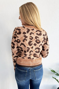 ee:some Tie Front Long Sleeve Cardigan in leopard - women's cardigan - detail view