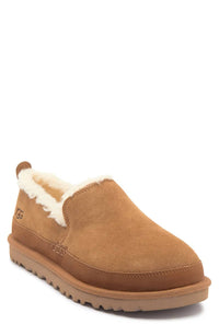 Mykos Men's Faux Shearling Lined Moc Slipper in chestnut - men's loafer - detail view