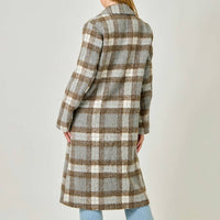 mystree Plaid Long Coat in grey taupe - women's jacket - alternate view