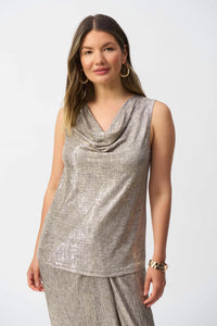 Joseph Ribkoff - Foiled Knit Cowl Neck Sleeveless Top