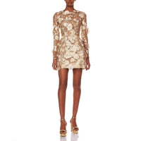 Bronx and Banco Bouquet Maraya Long Sleeve Mini Dress in gold - women's dress