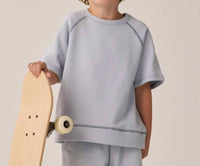 Rylee + Cru Short Sleeve Sweatshirt in light blue - kids' t-shirt - detail view