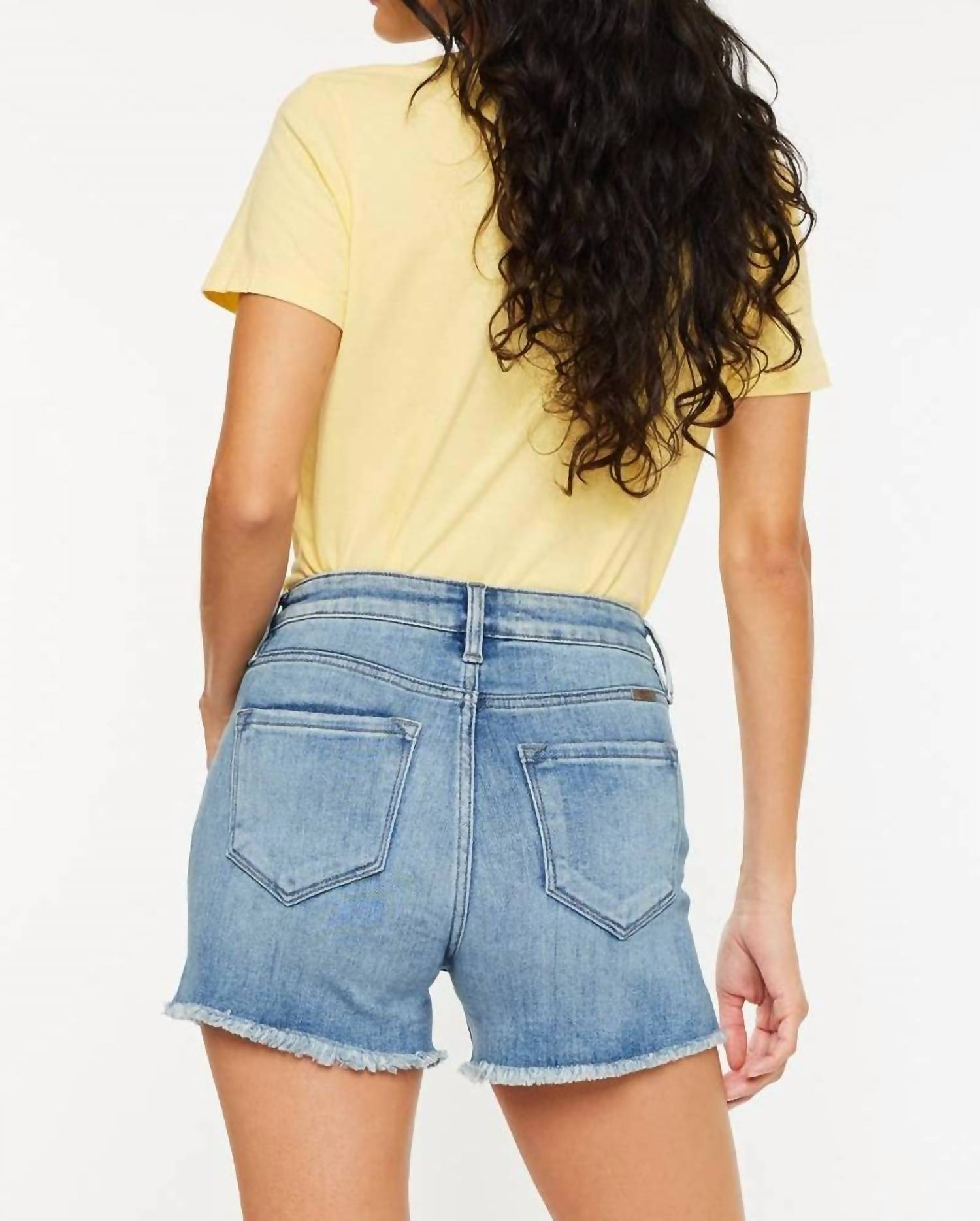 Kancan - High Rise Side Slit Denim Shorts