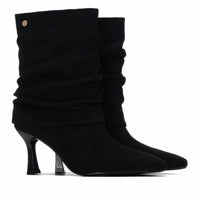 Xti - Women's Pointed Toe Suede Cuffed Ankle Booties