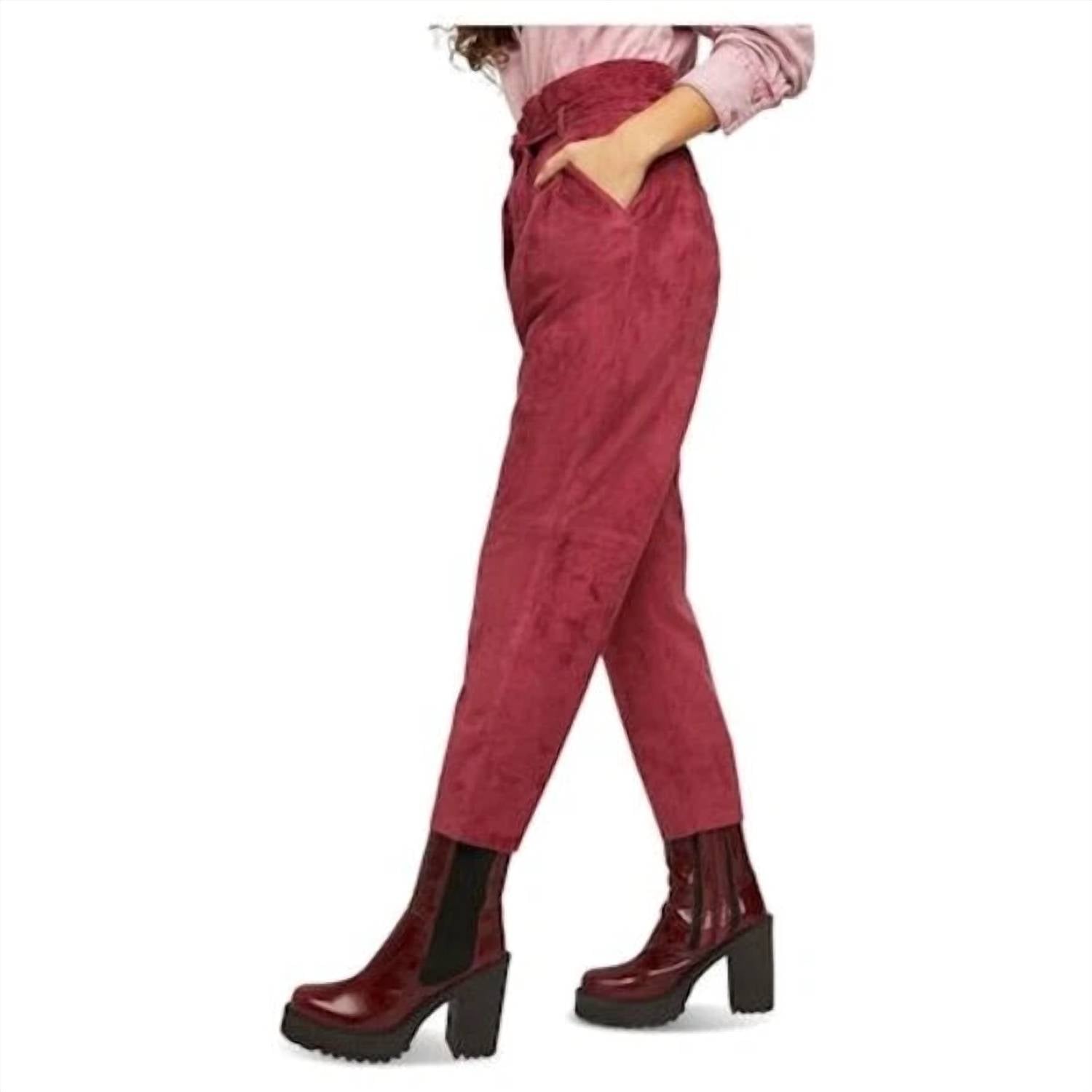 Free People - Red Faux Suede Belted Cropped Pants