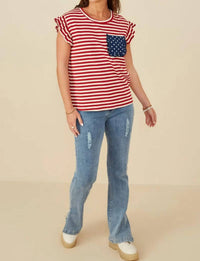 Hayden La - Star Pocket Striped Ruffled Knit Tank Top