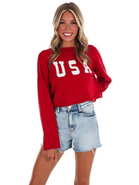 Le Lis - Varsity USA Mock Neck Crop Sweater