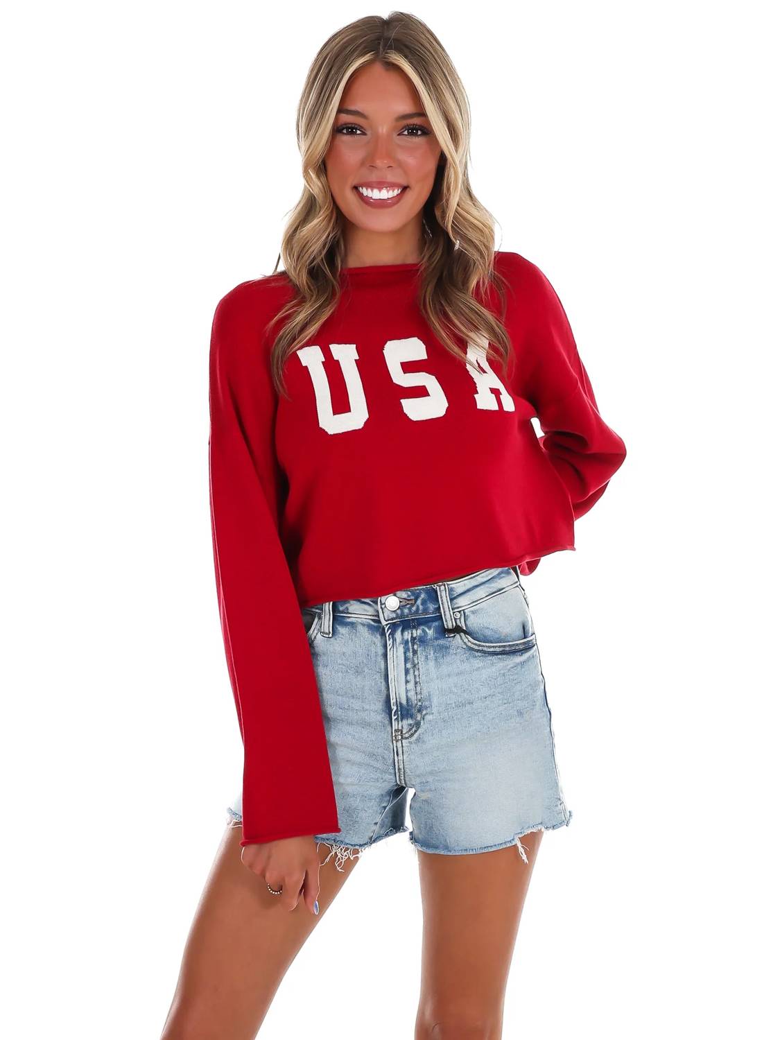 Le Lis - Varsity USA Mock Neck Crop Sweater