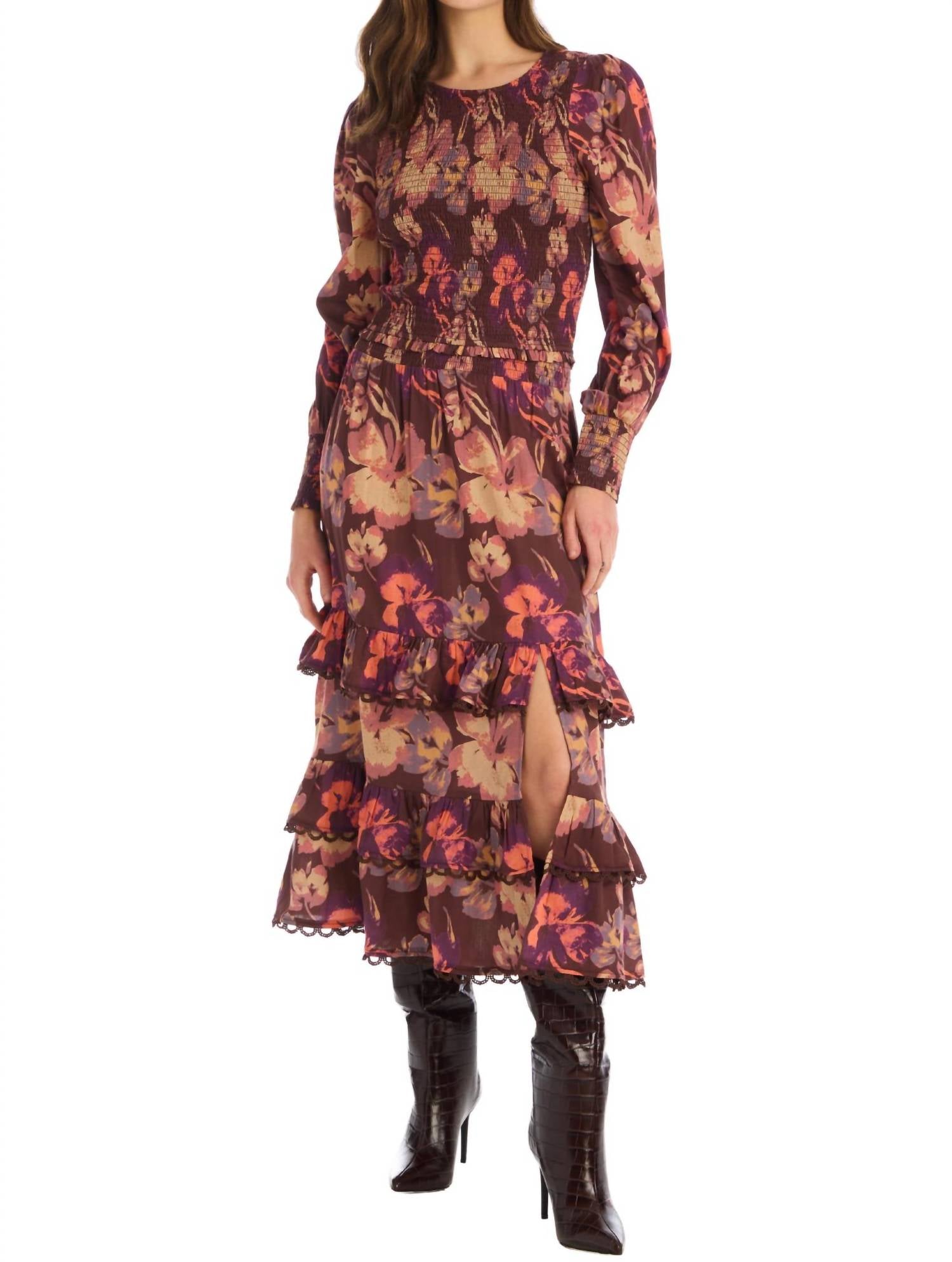 ALLISON NEW YORK Tessa Cotton Top in brown floral - women's blouse - detail view