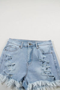 Lovesoft - Delia Distressed Raw Hem High Waist Denim Shorts