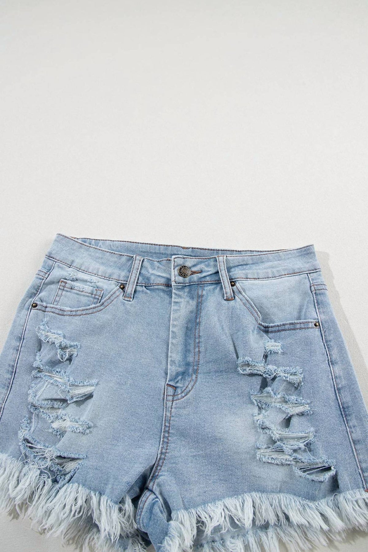 Lovesoft - Delia Distressed Raw Hem High Waist Denim Shorts