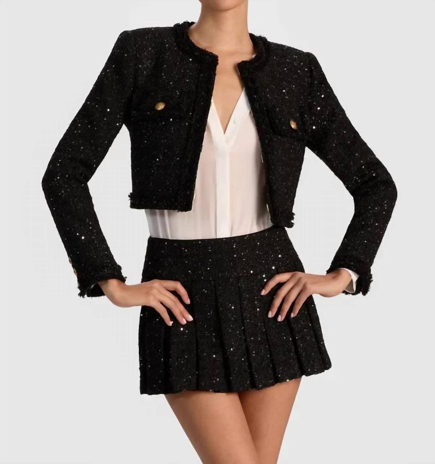 Alice + Olivia - Dumont Tweed Embellished Boxy Jacket