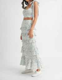Mable - Lace Up Floral Top & Skirt Set