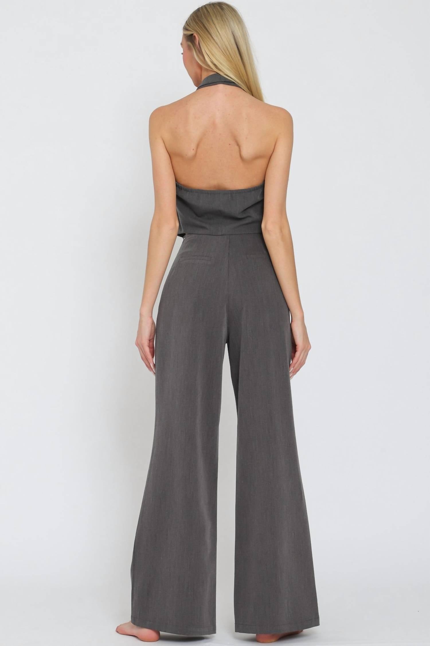 Aakaa - Halter Vest Top and High Waisted Long Pants Set