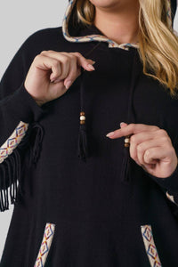 Minnie Rose - Cotton Cashmere Embroidered Fringe Hoodie - Plus