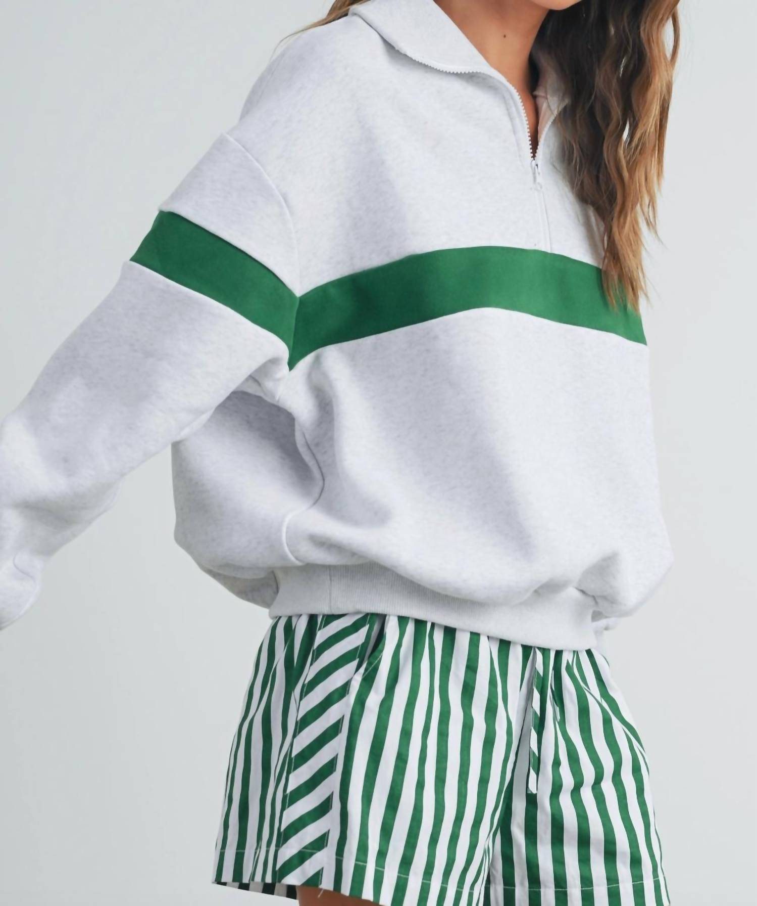 Buttermelon Sideline Half Zip Sweatshirt in grey - women's top - detail view