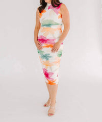 Flying Tomato - Printed Power Mesh Midi Dress