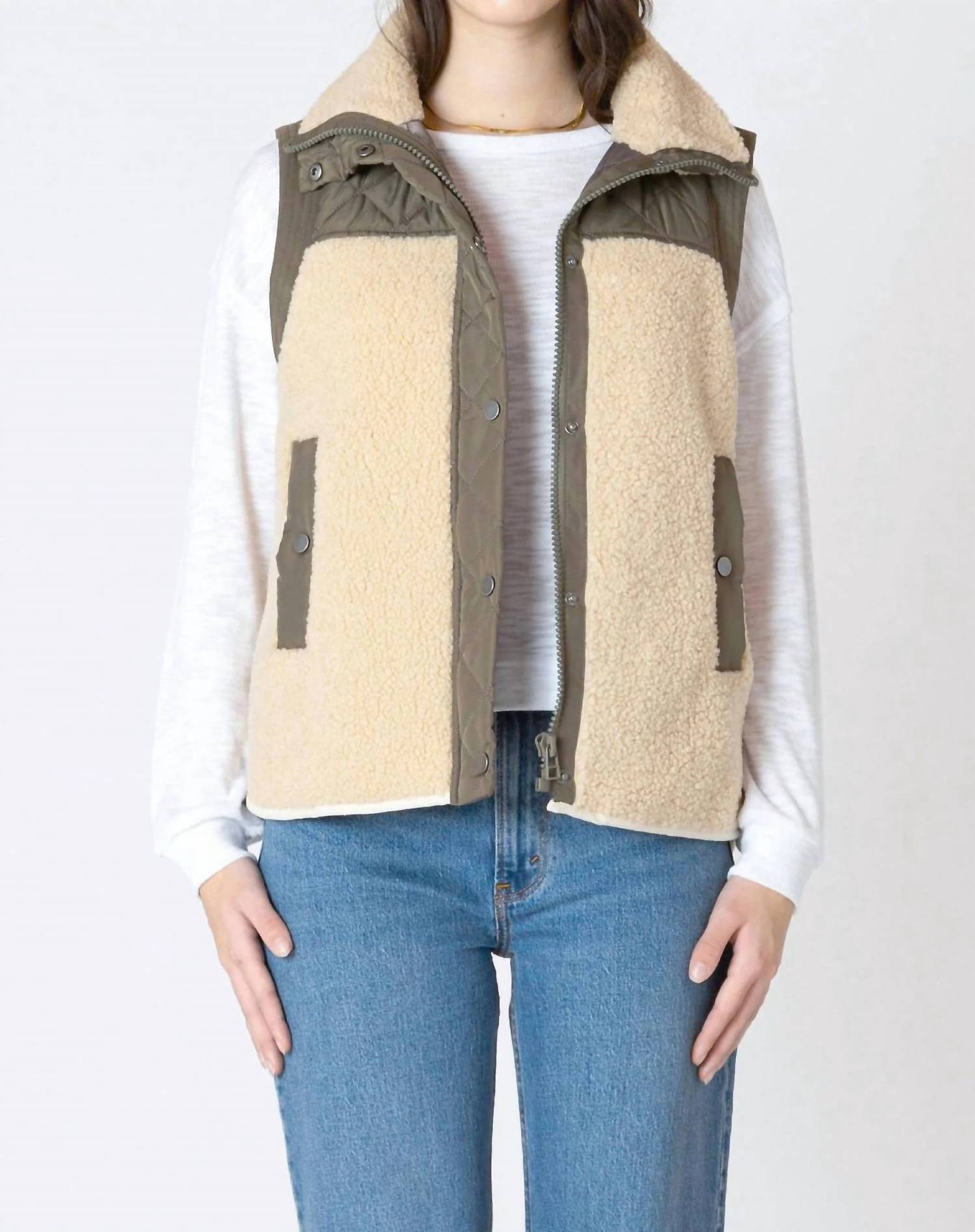 Dex Mixed Fabric Vest in olive tan 1 - women's jacket