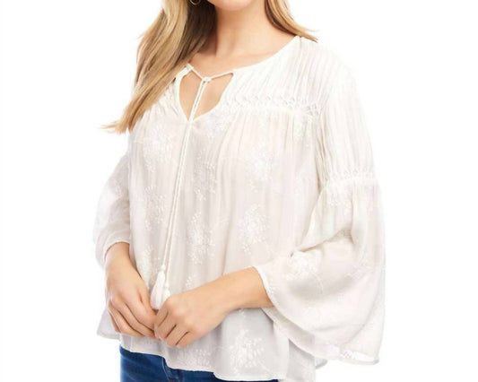 Karen Kane - Flare Sleeve Embroidered Pintuck Detail Top