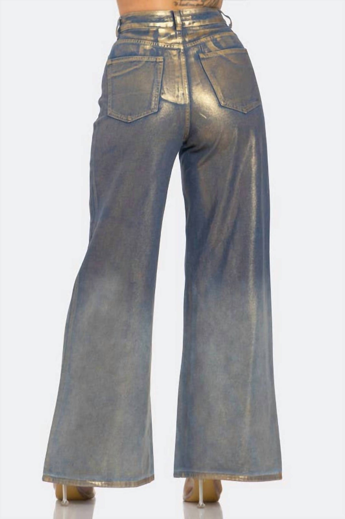 Banjul - Metallic Shiny Wide Leg Jean