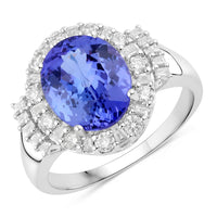 Diana M Jewels Women's Oval Natural Tanzanite Fashion Ring (4.58 Ct) - Statement in 14k white gold - women's jewelry