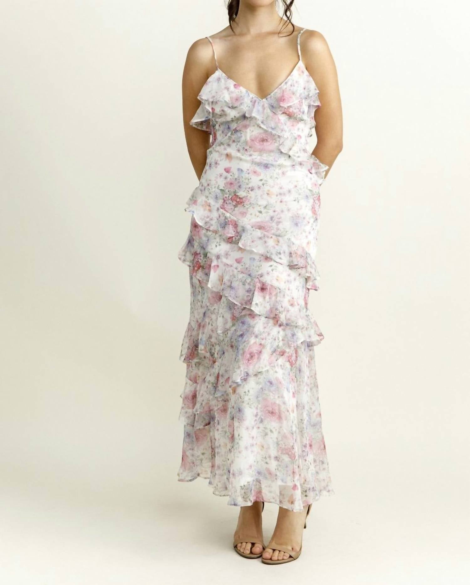 Storia - Leigh Floral Ruffle Chiffon Maxi Dress