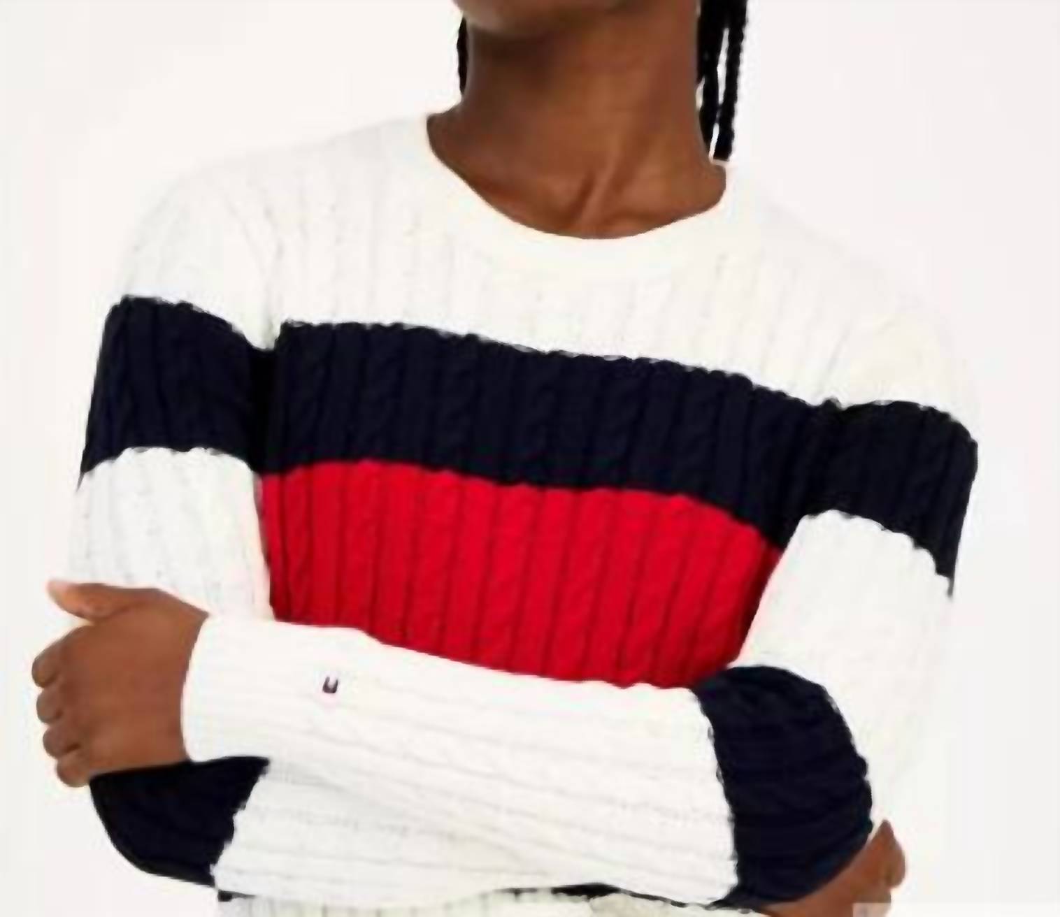 Tommy Hilfiger Leila Logo Crewneck Striped Sweater in red wht navy - women's sweater - alternate view