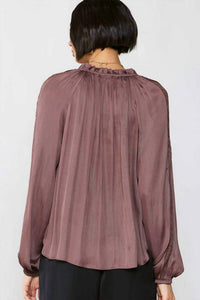 current air Lace Contrast Sleeve Ruffle Detail Blouse in purple - women's blouse - alternate view