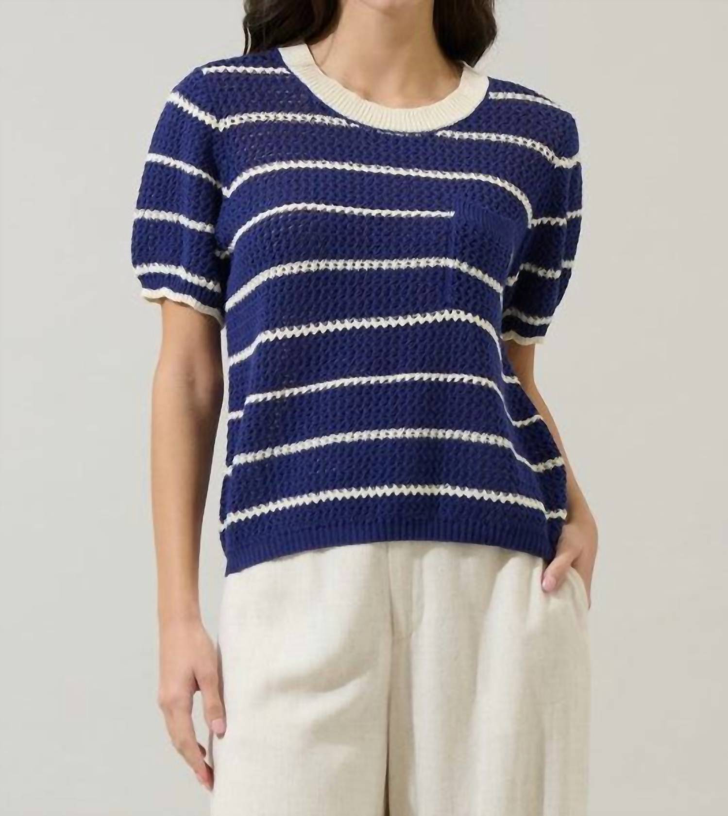 Sugarlips - Dannah Stripe Crochet Sweater Top