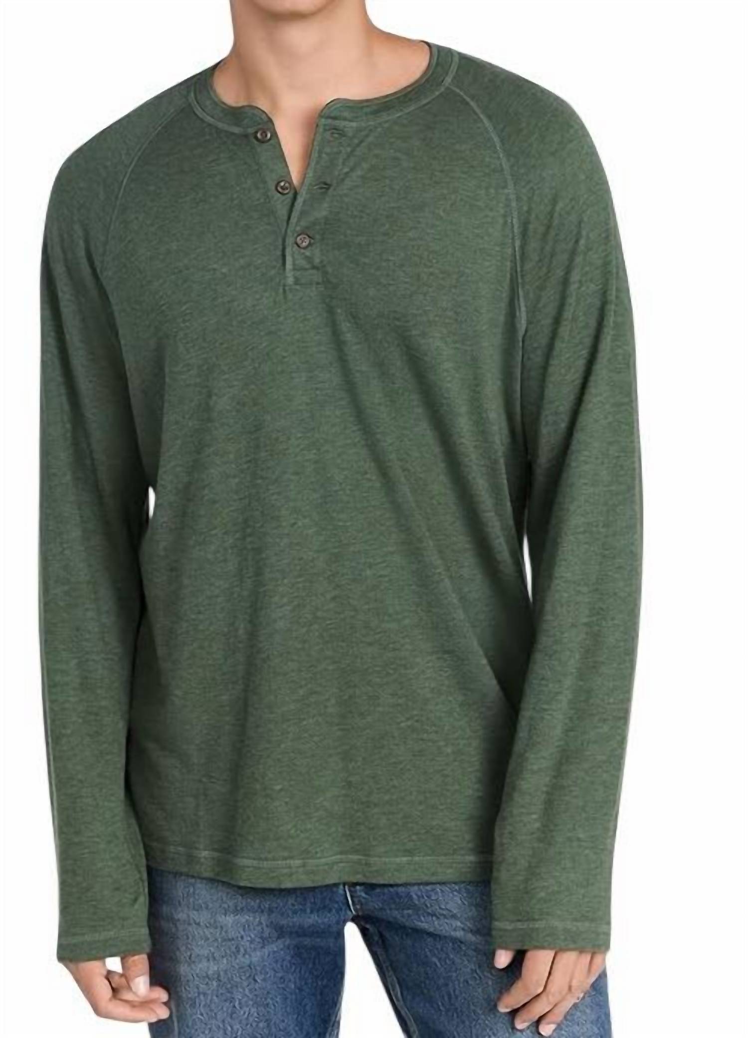 Faherty Men's Cloud Henley Top in deep fern heather - men's long sleeve top - view 4
