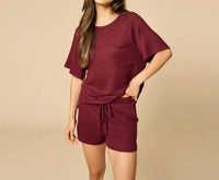 SOFTiES Dream Slouchy Tee Top With Shorts Lounge Set in cherry cola - women's sleepwear - detail view
